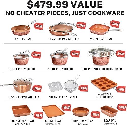 Collection Gotham Steel Hammered Copper — Ensemble de 20 ustensiles de cuisine et de cuisson de qualité supérieure avec revêtement en cuivre antiadhésif - Nail Gallerys
