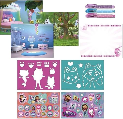 TM ESSENTIALS Gabby's Designer Livre de coloriage pour enfants avec livre de dessin, stylos et autocollants - Kit créatif avec pochoirs et poignée de transport - Nail Gallerys