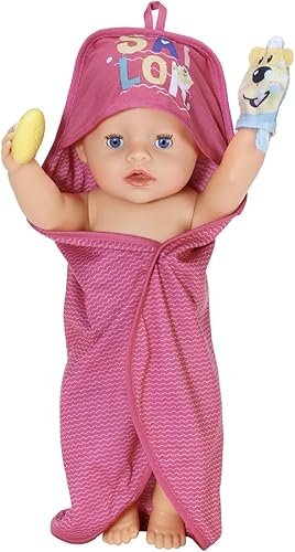 BABY born ensemble de Serviette de Bain à Capuche 43 cm - pour les Tout-Petits Âgés de 3 ans et plus - Adapté aux Petites Mains - Comprend une Serviette et un Savon Artificiel - Nail Gallerys