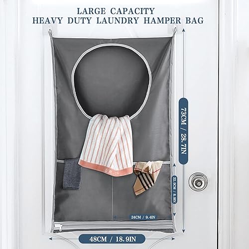 flintronic 2PCS Sac à Linge Pendaison, Panier à Linge Suspendu Sac de Rangement avec 2 Crochets de Porte en Acier Inoxydable et 4 Crochets d'aspiration, pour Placard Dortoir Salle de Bain - Nail Gallerys