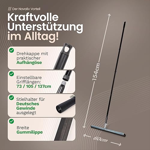 Novaliv Raclette à eau - 60 cm - Avec manche de 137 cm - Raclette de douche - Raclette de sol - Pour fenêtre - Pour sol, terrasse, sol, piscine - Nail Gallerys