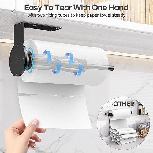 Support Essuie Tout Mural, Porte Sopalin sous l'armoire avec 2 Tubes de Fixation à Effet Amortissant, Porte-Serviettes en Papier à Percer ou à Coller pour Comptoir de Cuisine, Salle de Bain - Nail Gallerys