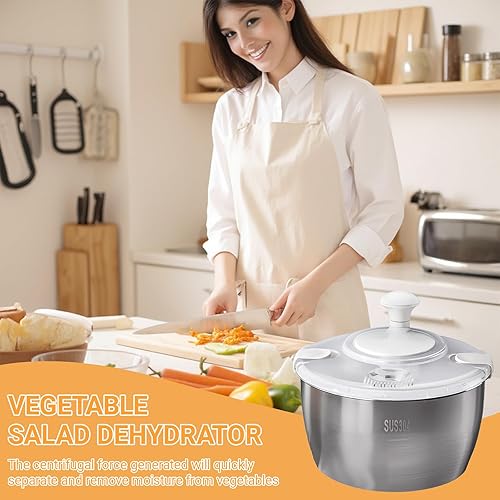 Essoreuse à salade en acier inoxydable de 5L, Nettoyant pour Salade avec Couvercle, Base Antidérapante, Salad Spinner pour Laver et égoutter Les Salades, égoutter Les Pâtes - Nail Gallerys