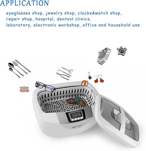 Yokkao Ultrasonic Cleaner Nettoyeur à ultrasons 2,5 L, avec minuteur et fonction chauffage pour la nettoyage de dentiers, bijoux, lunettes, couverts de table, couleur blanc - Nail Gallerys
