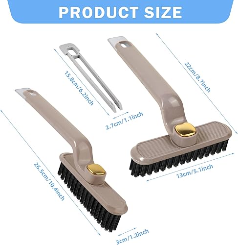 Lot de 3 brosses à joints avec manche - Brosse de nettoyage rotative multifonction à 360° - Brosse de nettoyage à poils durs avec manche - Brosse de nettoyage des coins - Pour salle de bain, éviers de - Nail Gallerys