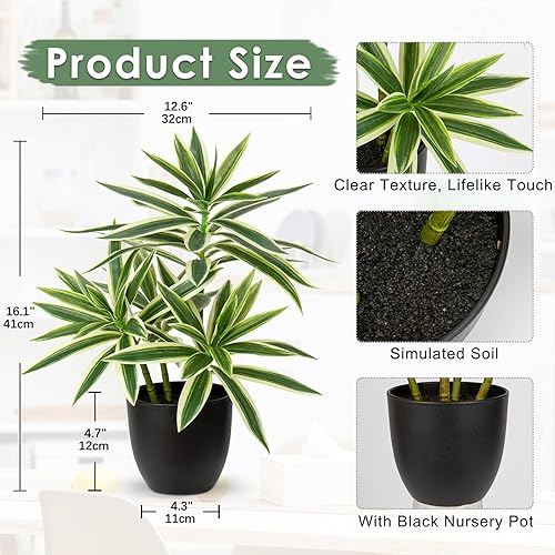 Oairse Plantes artificielles en pot noir de 41 cm - Dracaena artificielles décoratives - Plantes d'intérieur réalistes pour la maison, la salle de bain, le salon, la cuisine, l'étagère, la décoration - Nail Gallerys