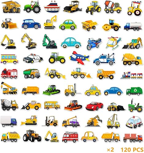 2 X 60 Pièces Autocollants pour Pelleteuses, Autocollants Enfants Véhicules, Excavatrice Autocollant Enfant, Tracteur Stickers, Autocollant Transport pour Valise, Skateboard, Bouteille D'eau - Nail Gallerys