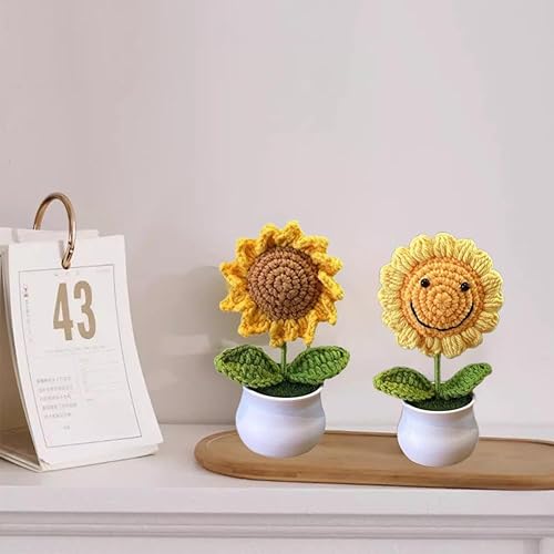 Lot de 4 bouquets de fleurs tricotées au crochet, petites fleurs tricotées en pot, jolies fleurs faites à la main, utilisées pour la décoration de la maison, du bureau, de la voiture, etc - Nail Gallerys