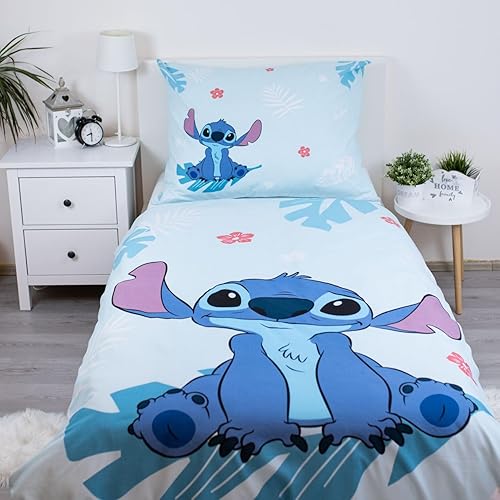 Jerry Fabrics Stitch Angel Parure de lit | Housse de couette réversible 140 x 200 cm et grande taie d'oreiller 70 x 90 cm | 100 % coton bleu - Nail Gallerys