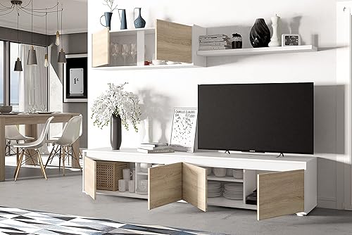 Tendencio Ensemble Meuble TV scandinave alidi Bois et Blanc avec Meuble Haut - Nail Gallerys