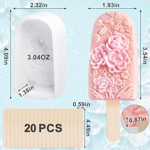 Moule à glace en silicone fleur 3D – Moules à glace maison sans BPA, Moule glace bâtonnet réutilisable, Moule silicone fleur rose DIY pour glaces, Moules à glaces d'été pour friandises glacées - Nail Gallerys
