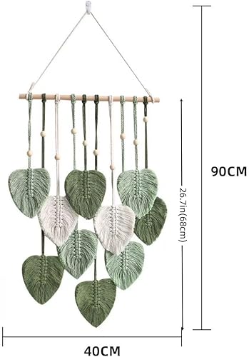 Comius Sharp Macramé Tapisserie Murale Feuilles, Boho Macramé Tapisserie, Gland Fait Main Feuille Tapisserie, pour Chambre à Coucher, Chambre D'enfant, Décoration Murale, 40 x 90 cm (Vert) - Nail Gallerys