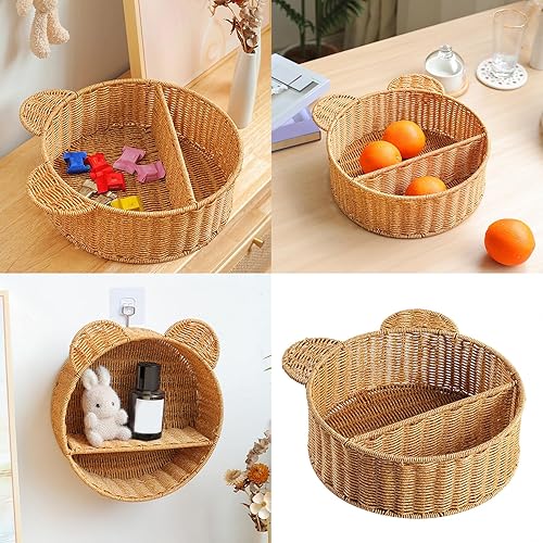 Haiki Étagère murale multifonction décorative en rotin avec oreilles d'ours pour une organisation soignée des livres, jouets et accessoires - Nail Gallerys