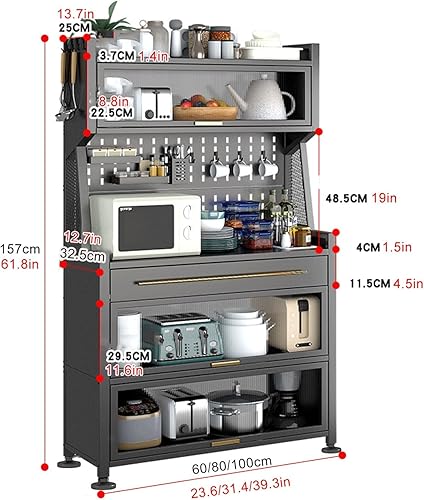 Meuble de rangement autoportant pour cuisine – Support pour micro-ondes avec porte rabattable et tiroir – Pour salle à manger, salon, cuisine - Nail Gallerys