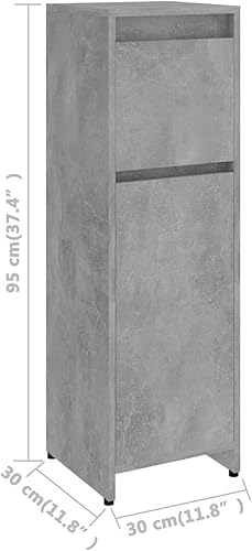 ShGaxin Armoire de salle de bain, meubles de salle de bain, meubles d'armoire, petite armoire, meuble de salle de bain auxiliaire, aggloméré, gris béton, 30 x 30 x 95 cm - Nail Gallerys