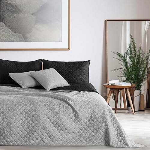 DecoKing Tagesdecke Couvre-lit, Polyester, Axel argenté/Noir, 170 x 270 cm - Nail Gallerys