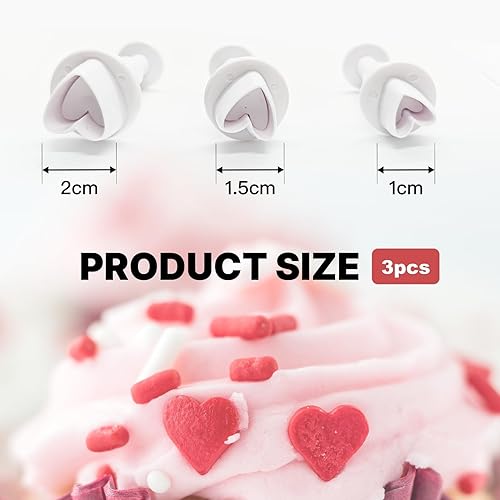 Set de 3 Emporte-Pièces en Forme de Cœur avec Poussoir - Outils de Décoration de Gâteaux, Pâte à Sucre, Marzipan, Fondant - Coupe-Pâte, Blanc - Idéal pour Décorations de Gâteaux et Pâtisseries - Nail Gallerys