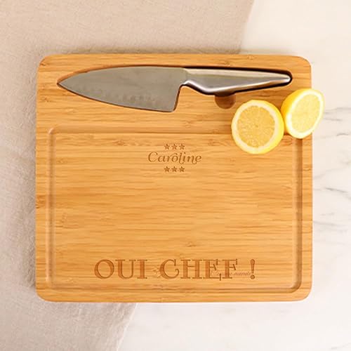 CADEAUX.COM - Planche à Découper Personnalisable en Bambou + Couteau en Acier - Prénom et Message - Idée Cadeau Personnalisé Avec Prénom et Message - Fête des Grands-Pères - Cadeau Noel - Nail Gallerys