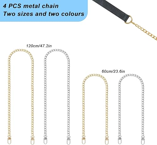 Lot de 4 chaînes de sac en métal argenté et doré pour sac à main, chaîne de rechange pour sacs à bandoulière, 60 cm/120 cm, Doré, argenté - Nail Gallerys
