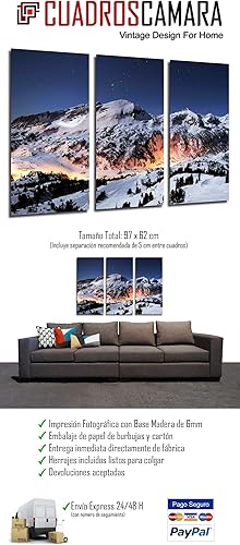 Tableau Moderne Photographique, Impression sur bois, Paysage de montagne enneigée, 97 x 62 cm, ref. 26348 - Nail Gallerys