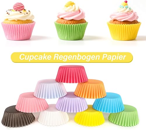 Pavlleen 500 Pièces Caissette cup cake, Caissettes Cupcakes/Muffins, Moules à Muffin en Papier,10 Coloris Petits Gobelets en Papier pour Cupcakes, pour Cuisson, Desserts, Fêtes, Anniversaires - Nail Gallerys