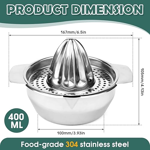 QGGTQG Presse-agrumes en acier inoxydable 18/8 avec récipient de 400 ml - Presse-agrumes manuel - Qualité professionnelle - Presse-agrumes - Pamplemousse - Presse-oranges - Solide et robuste - Passe - Nail Gallerys