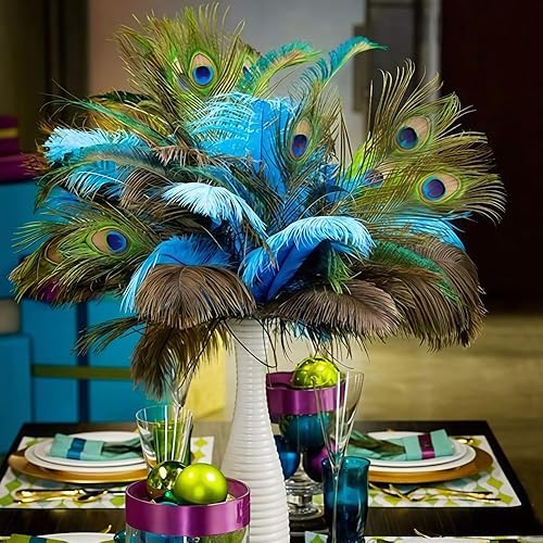 20 Pièces Plumes de Paon Plumes de Paon Naturelles Épées pour Artisanat, Bricolage, Décoration de Mariage (Modèle A) - Nail Gallerys
