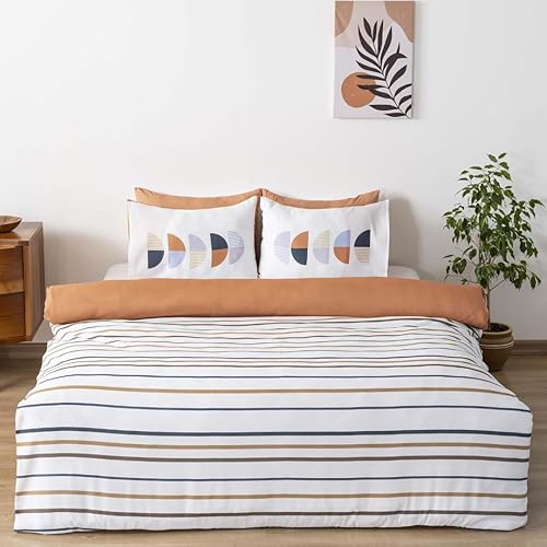 B&T MAISON Parure de lit avec Housse de Couette et 2 taies d'oreiller 70x50 cm Ultra Doux, hypoallergique en 2 Tailles Housse de Couette 2 Places ou Housse de Couette 1 Place (200x220 cm, Bohème) - Nail Gallerys