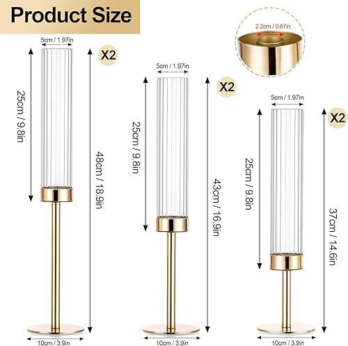 Hatende Lot de 6 bougeoirs dorés en verre pour décoration d'intérieur, mariage, dîner, fête, anniversaire de mariage - Nail Gallerys