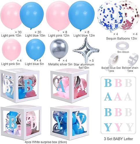 120PCS Gender Reveal Party Decoration Baby Ballon Kit Arche Ballon Bleu Rose Blanc & 4 Baby Boîte & DIY BABY Lettres Fille Garcon Fête de Révélation de Genre Party Bébé Girl Or Boy Baby Shower Decor - Nail Gallerys