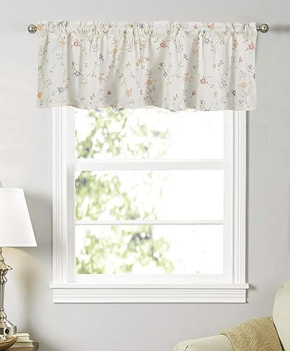 Dreamskull Rideau brise-bise court, moderne, style maison de campagne, cuisine, court, passe-tringle avec motif floral, multicolore, 150 cm de large, petite fenêtre courte - Nail Gallerys