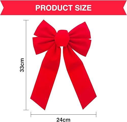 KIRVOS Grand nœud de Noël Rouge 25 * 45cm,Noeud de Velours,nœuds décoratifs,Noeud Papillon,décoration d'emballage Cadeau,pour la décoration intérieure et extérieure. - Nail Gallerys