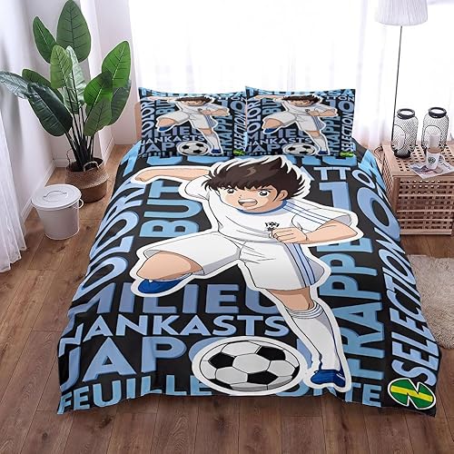 Anime Captain Parure de lit pour enfant 135 x 200 cm, housse de couette et taie d'oreiller 80 x 80 cm, motif dessin animé de football pour enfants, garçons et adolescents (150 x 200 cm + 80 x 80 cm - Nail Gallerys