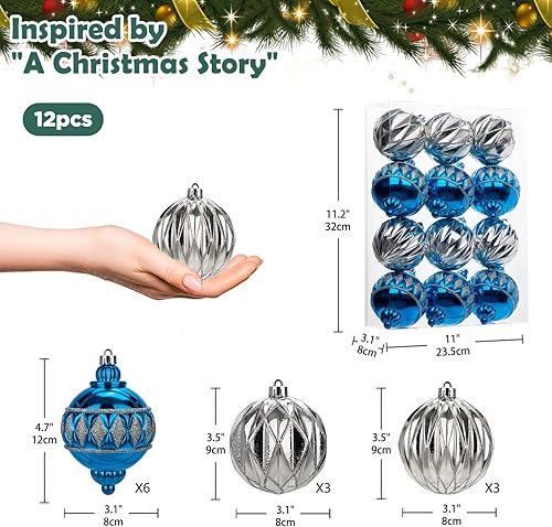 Hollyone Lot de 12 boules de Noël bleues et argentées - Décoration de Noël - Boules décoratives à suspendre pour Noël, fête, vacances - Nail Gallerys