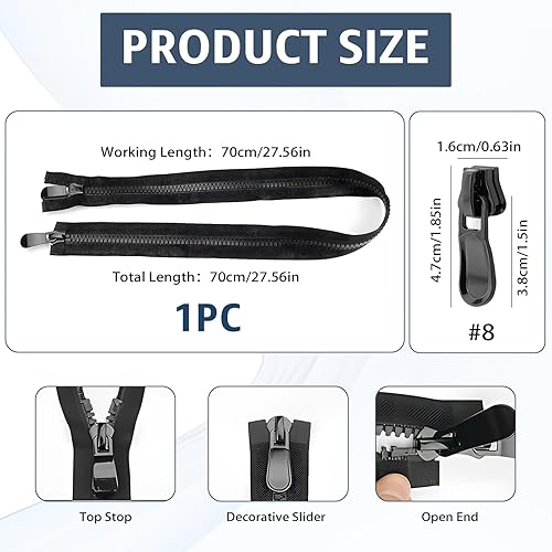 Fermeture Eclair 70 Cm, #8 Fermeture Éclair Double Curseur, Plastique Fermeture Eclair Séparable Fermeture Eclair Blouson Kit Reparation Fermeture Eclair Pour Couture, Ameublement, Accessoires (Noir) - Nail Gallerys