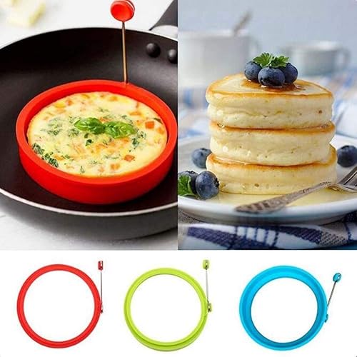 Delleu-Moule rond en silicone anti-adhésif pour œufs au plat, œufs Bénédicte, omelettes, pancakes, sandwichs du petit déjeuner, etc. Red - Nail Gallerys