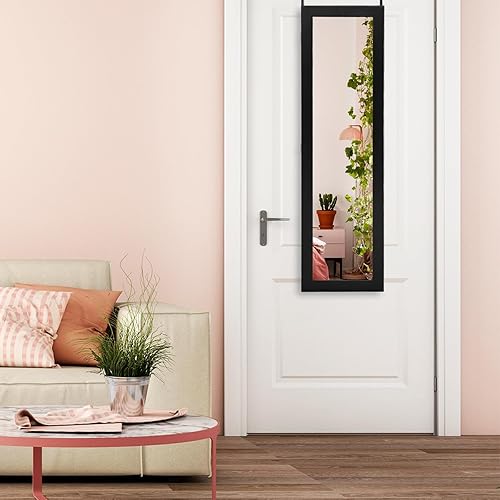 HOMASIS Armoire à bijoux avec miroir mural ou porte, armoire à bijoux avec miroir entier, miroir à bijoux avec 2 miroirs pour maquillage, organisateur de bijoux (Noir) - Nail Gallerys