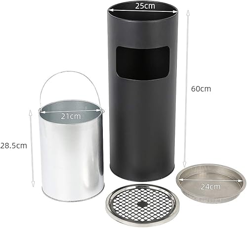 THINFAR Poubelle avec Cendrier, Poubelle Cendrier sur Pied Extérieur avec Poubelle Seau Intérieur 30L Disponible pour Hôtel Jardin Extérieur Supermarché (Argent-1pc) - Nail Gallerys