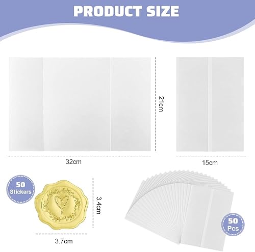 GIRAFEDA 50PCS Pré-Pliées Vestes en Vélin Invitations, Papier Vélin pour Invitations avec Autocollants Couvertures d'Invitation en Vélin Pré-Pliés en Vélin Translucide pour Fête Mariage Baby Shower - Nail Gallerys