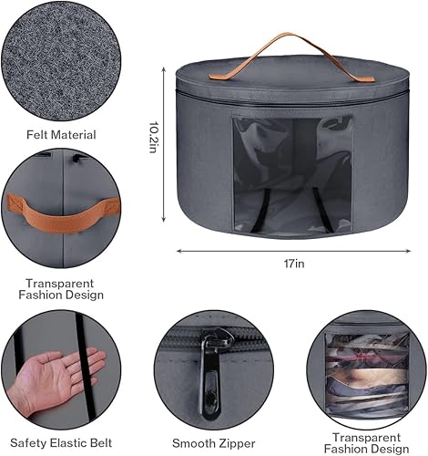 Bestcool Boîte de Rangement pour Chapeaux avec Couvercle, 17 Pouces de Diamètre Boîtes à Chapeaux Pop Up pour le Stockage Grand Sac de Rangement pour Chapeau de Voyage Robuste et Pliable (Gris foncé) - Nail Gallerys