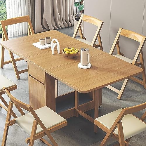 XIAGJAO Ensemble de table de salle à manger en bois massif, table pliante avec 4 chaises, table de cuisine rétractable de 1,4 m - Nail Gallerys