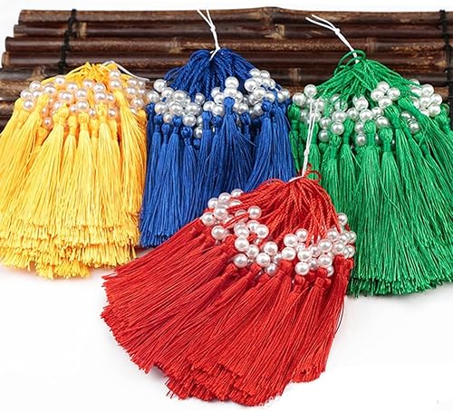 Wisafory Lot de 100 pendentifs en perles - Marque-page - Pour bricolage - Mini pompons avec boucle - Multicolore - Fait à la main - Pour le bricolage, la décoration de la framboise - Gris - Nail Gallerys