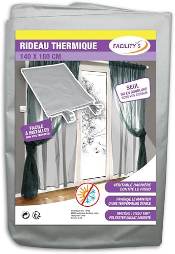 FACILITYS - Rideau Occultant Thermique 140 x 180 cm à 7 Œillets - Rideau Thermique Isolant Anti Froid et Chaleur en Polyester - Isolant Fenêtre, Porte d'Entrée, Salon, Chambre et Cuisine - Nail Gallerys