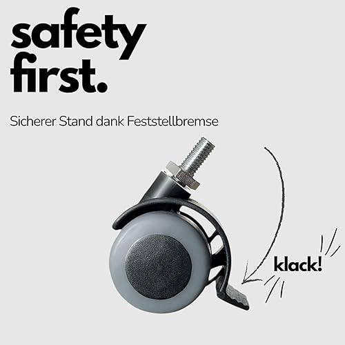 Sämann Lot de 4 roulettes pivotantes en caoutchouc noir pour sols durs avec vis filetée M8 et douille filetée M8 x 15 mm - Nail Gallerys