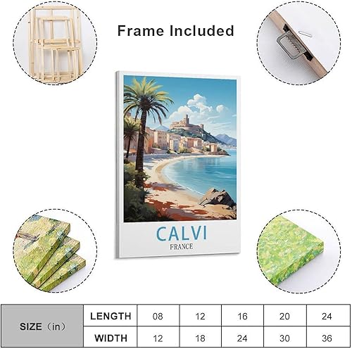 LOLWNNI Affiche de voyage vintage Calvi France 20 x 30 cm Impression sur toile pour décoration de salon et chambre à coucher - Nail Gallerys