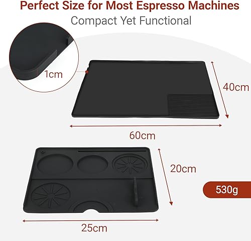 Tapis Machine à Café et Tapis à Tasser,2 Pièces, Silicone, Imperméable et Antidérapant, pour Station Café et Cuisine (40×60cm & 25×20cm) (Noir) - Nail Gallerys