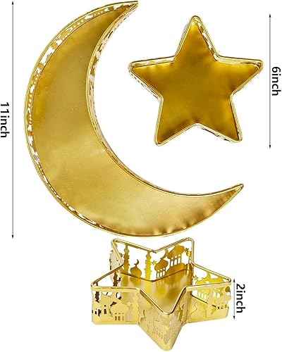 Paxrmuky Plateau de décoration Ramadan, plateau de décoration Eid al Fitr, en forme d'étoile, en fer en forme de lune, château creux - Nail Gallerys