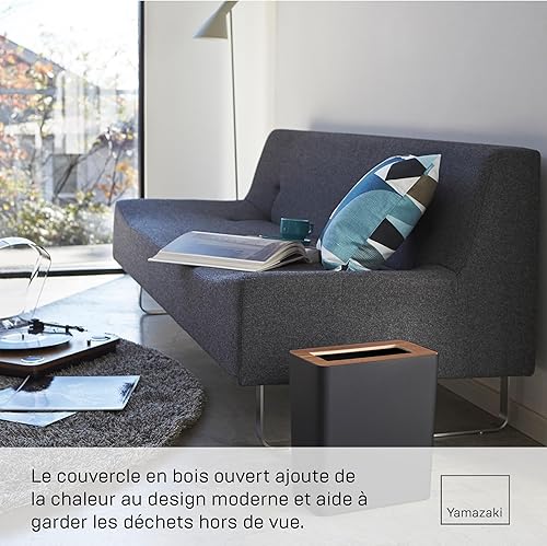 Yamazaki 3196 RIN Trash Can Rectangular, white, Steel/Wood, 28 x 15 x 30 cm - Nail Gallerys