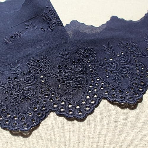 1Yds YH1318 Bordure en dentelle anglaise de coton 11,5 cm Bleu marine - Nail Gallerys
