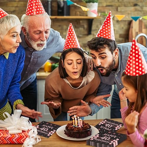 TOPWAYS finemark Lot de 40 serviettes de décoration de table en papier noir et or rose pour le 40e anniversaire pour fille, femme, femme (anniversaire 40) - Nail Gallerys